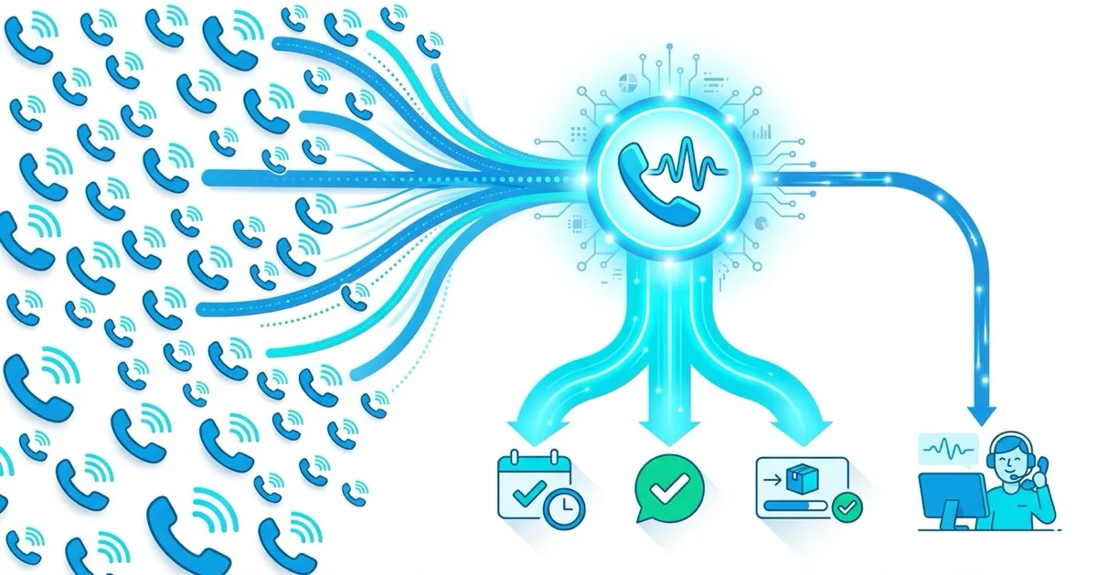 Incoming calls sorted by the AI phone assistant: most are handled automatically, a small share is routed to a human agent
