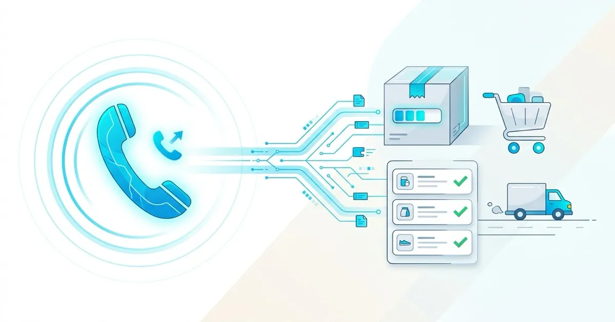 An AI phone assistant answering support calls for an online shop, accessing order data and tracking status